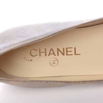 Chanel Metallic Lambskin Grosgrain Camellia Cap Toe Ballerina Flats 39.5 Beige 6 of 10