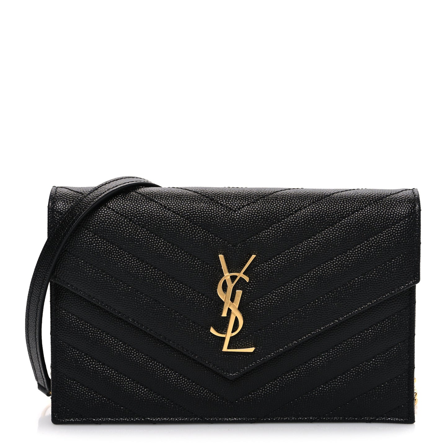 Grain De Poudre Matelasse Chevron Monogram Envelope Chain Wallet Black