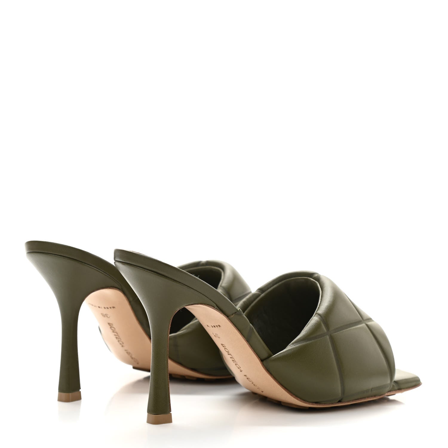 Bottega Veneta Nappa Quilted Rubber Lido Mule Sandals 38 Khaki 4 of 7