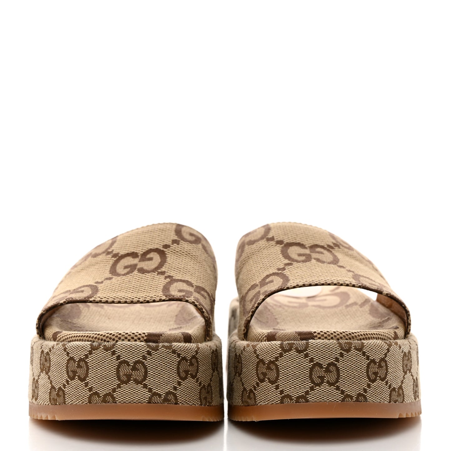 Monogram Maxi GG Angelina Platform 55mm Slide Sandals 39.5 Camel Ebony
