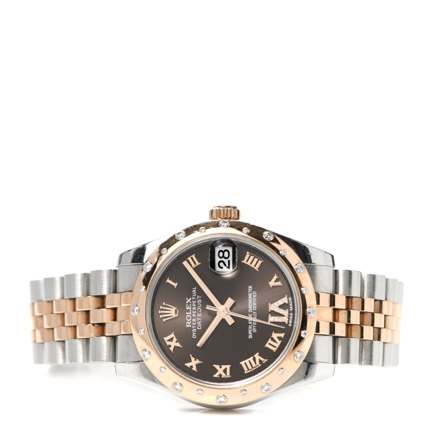 Rolex Stainless Steel 18K Everose Gold Diamond 31mm Oyster Perpetual Datejust Watch Chocolate Roman 178341 2 of 5