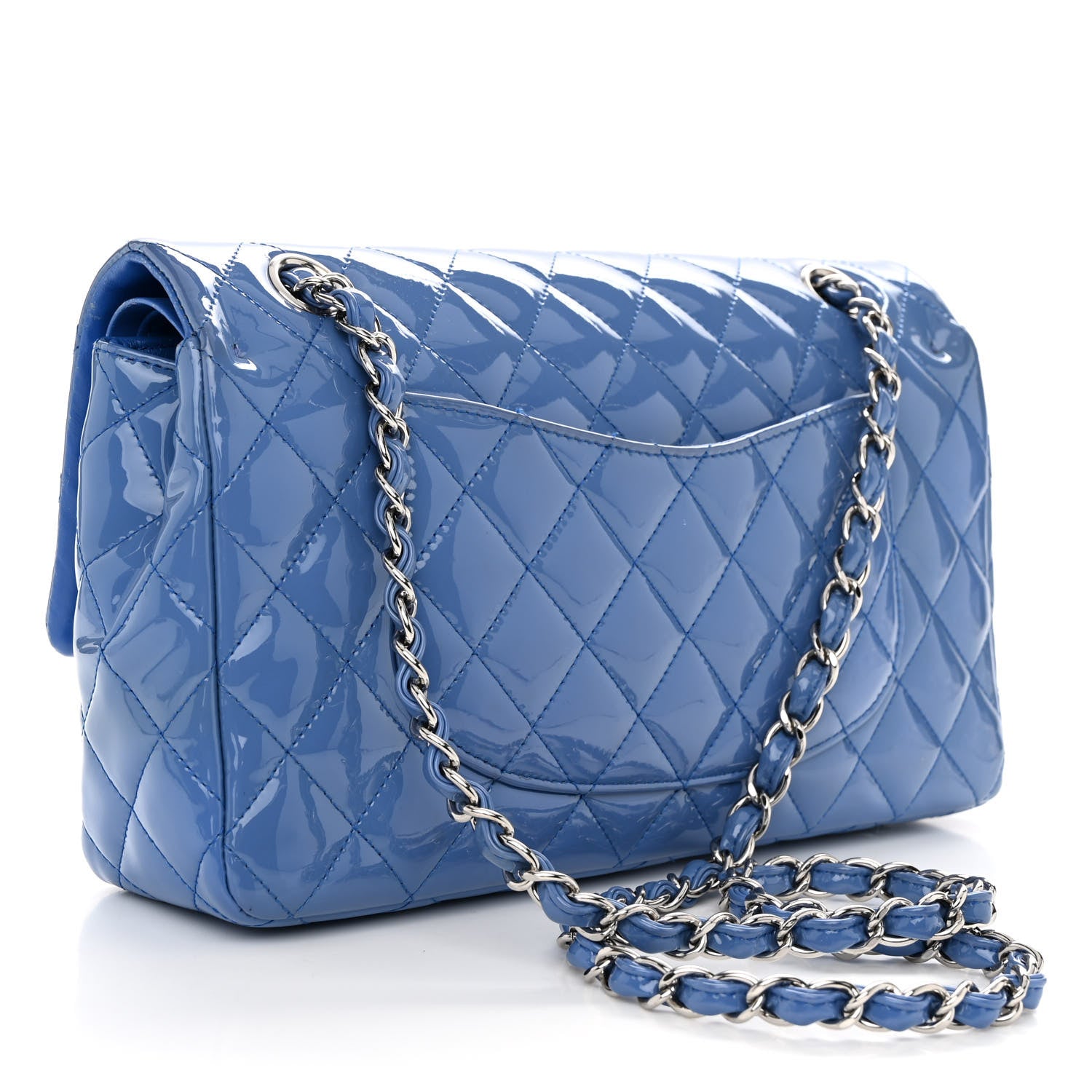 Chanel Patent Quilted Medium Double Flap Blue 3 of 10