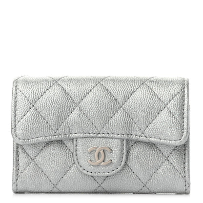 Chanel Glittered Metallic Caviar Quilted Flap Card Holder Wallet Silver 1 of 8