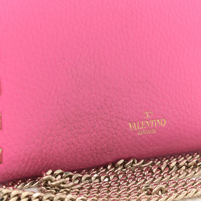 Valentino Garavani Pebbled Calfskin Rockstud Flip Lock Wallet On Chain Feminine Pink 11 of 11