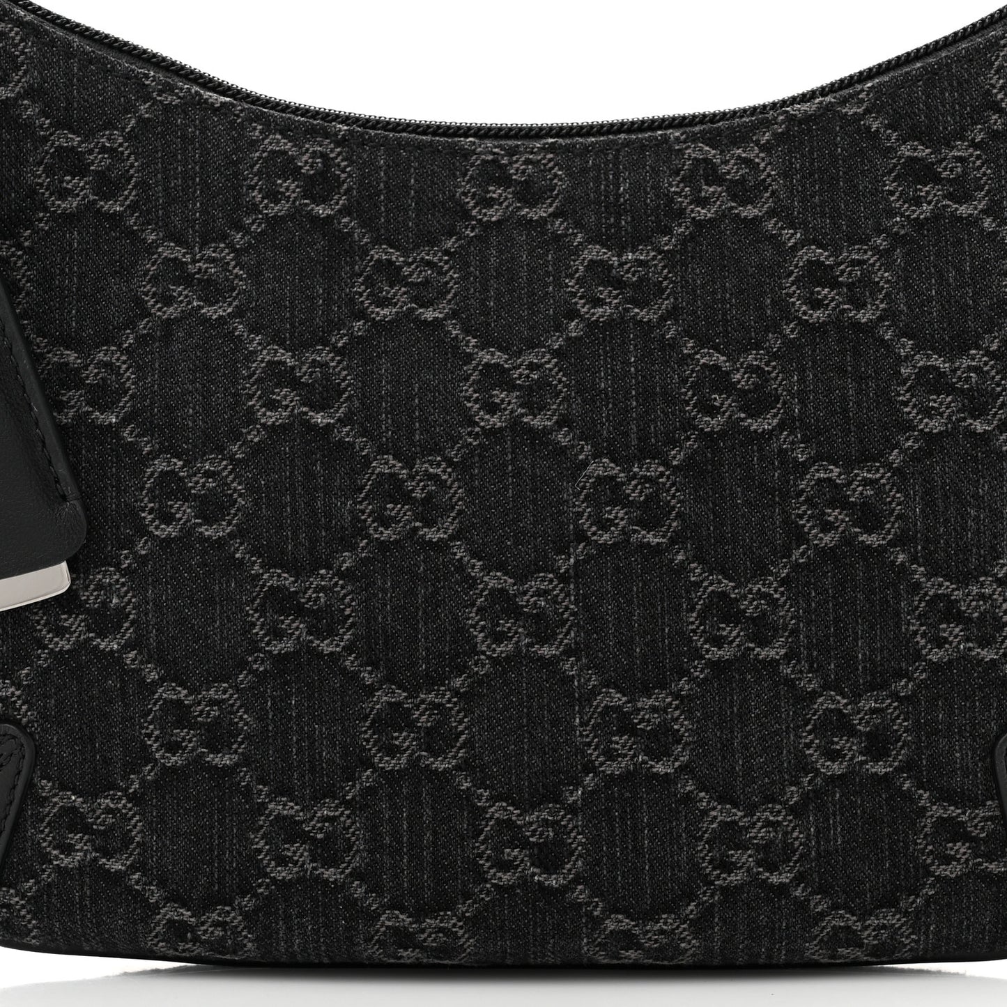 Jacquard Black Denim GG Monogram Horsebit Slim Small Shoulder Bag Black Grey
