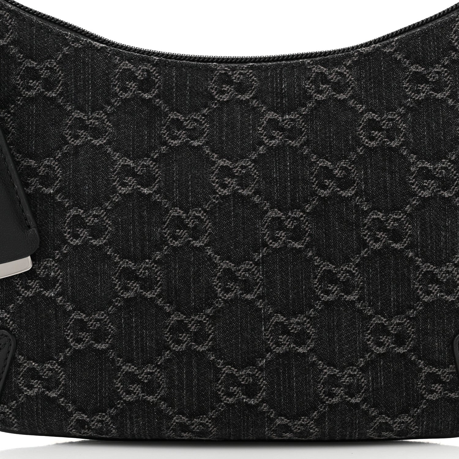 Gucci Jacquard Black Denim GG Monogram Horsebit Slim Small Shoulder Bag Black Grey 7 of 9