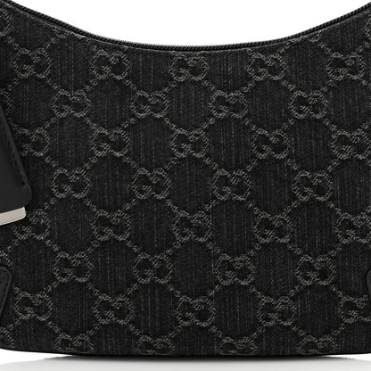 Gucci Jacquard Black Denim GG Monogram Horsebit Slim Small Shoulder Bag Black Grey 7 of 9