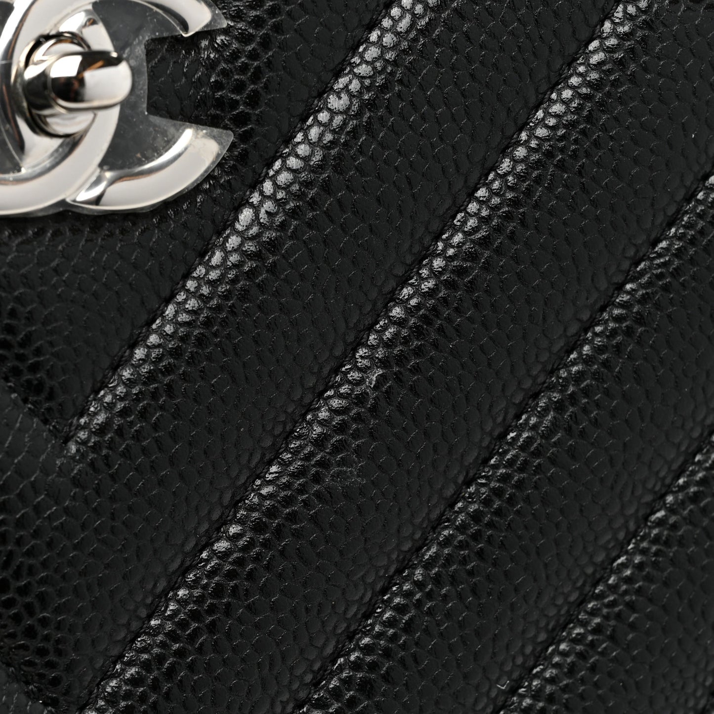 Caviar Chevron Quilted Large Shopping Tote Black