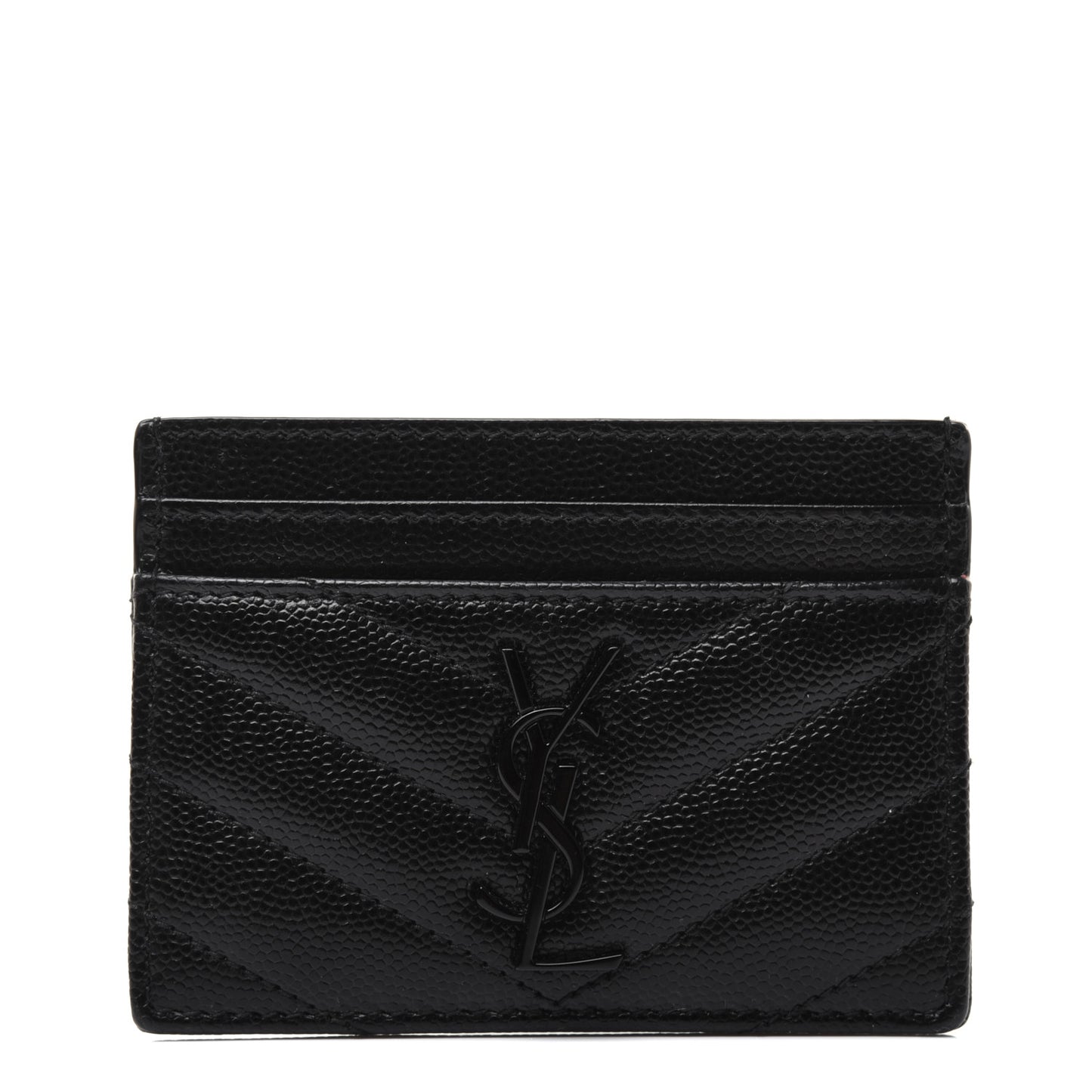 Grain De Poudre Matelasse Chevron Monogram Credit Card Case Black