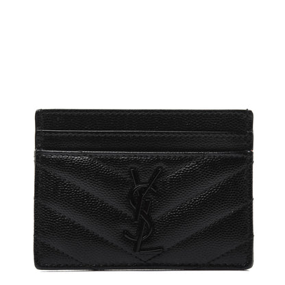 Saint Laurent Grain De Poudre Matelasse Chevron Monogram Credit Card Case Black 1 of 11