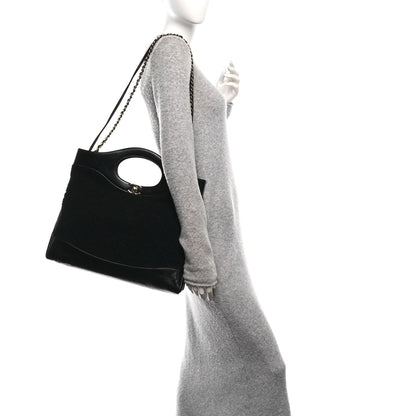 Chanel Shiny Crumpled Calfskin Wool Large 31 Shopping Bag Navy Blue Black 2 of 10