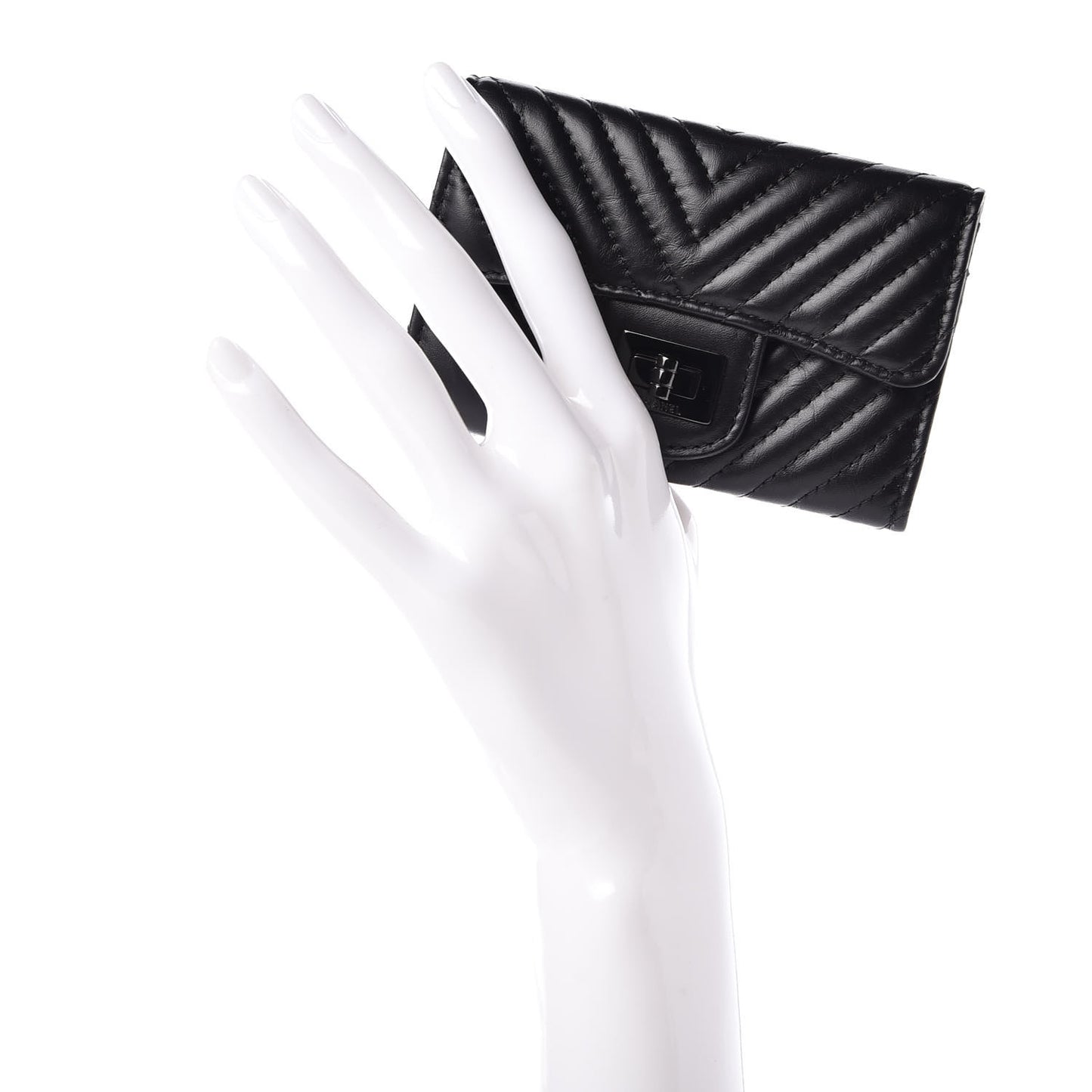 Aged Calfskin Chevron Quilted Card Holder Wallet So Black