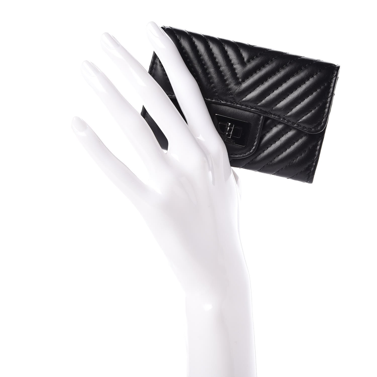Chanel Aged Calfskin Chevron Quilted Card Holder Wallet So Black 2 of 13
