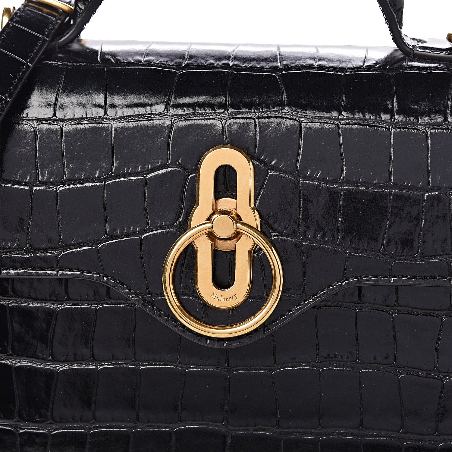 Mulberry Calfskin Crocodile Embossed Mini Seaton Black 20 of 20