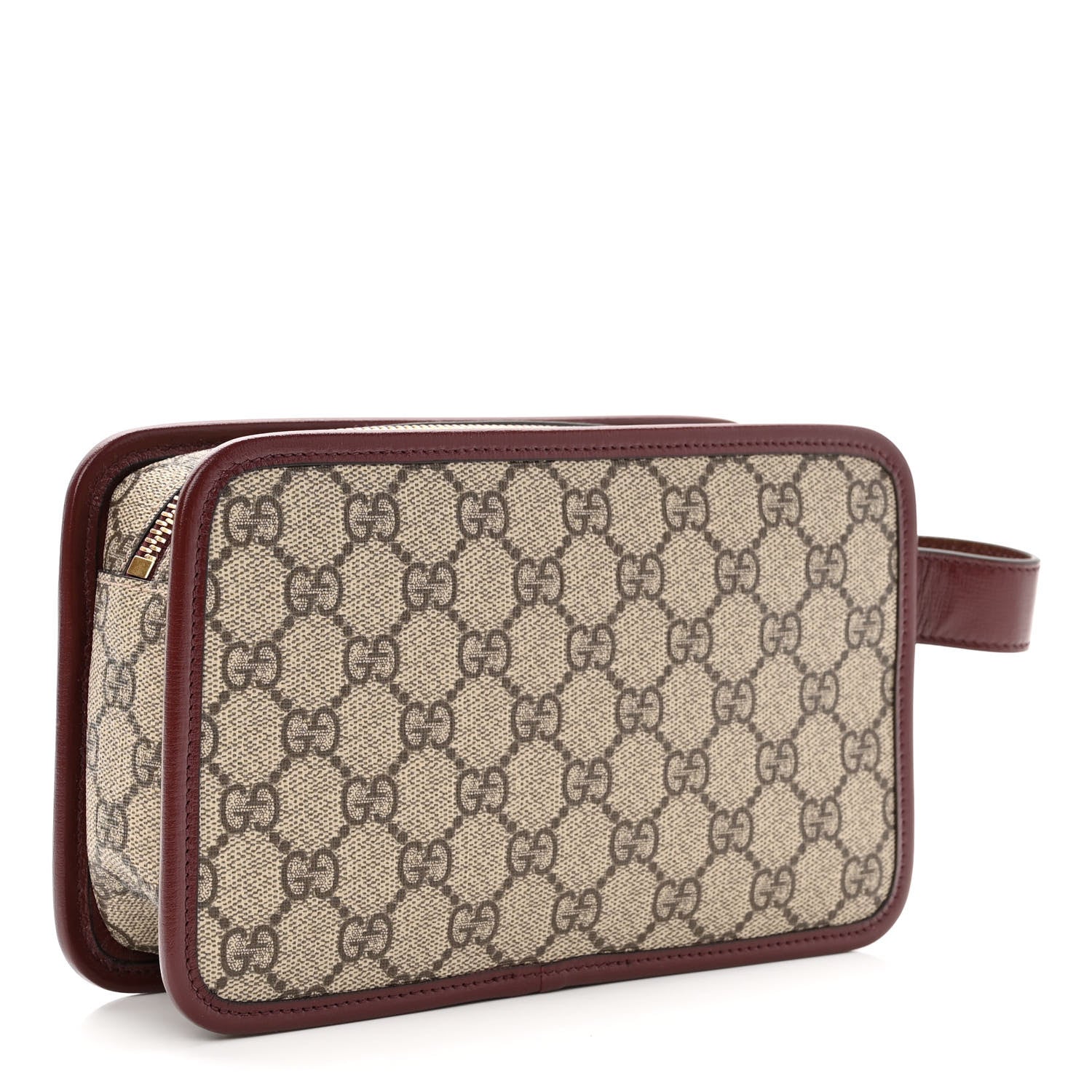 Gucci GG Supreme Monogram Textured Calfskin Retro Interlocking G Travel Pouch Beige Ebony Burgundy 3 of 7