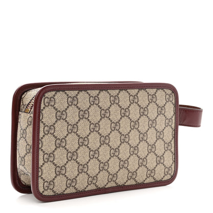 Gucci GG Supreme Monogram Textured Calfskin Retro Interlocking G Travel Pouch Beige Ebony Burgundy 3 of 7