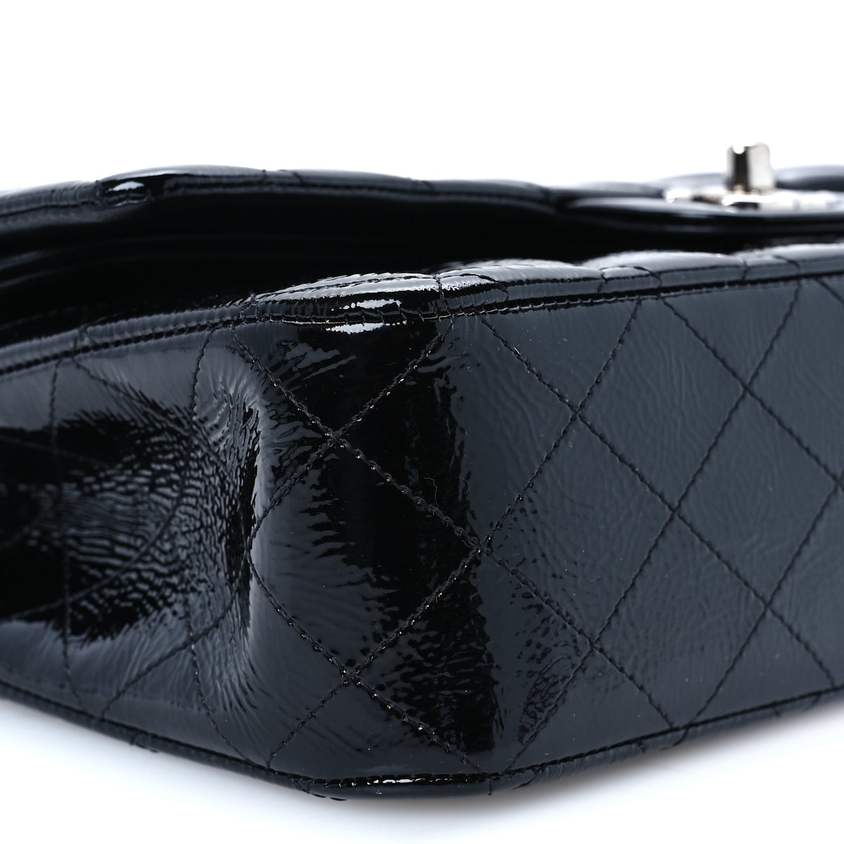 Distressed Patent Quilted Medium Double Flap Black