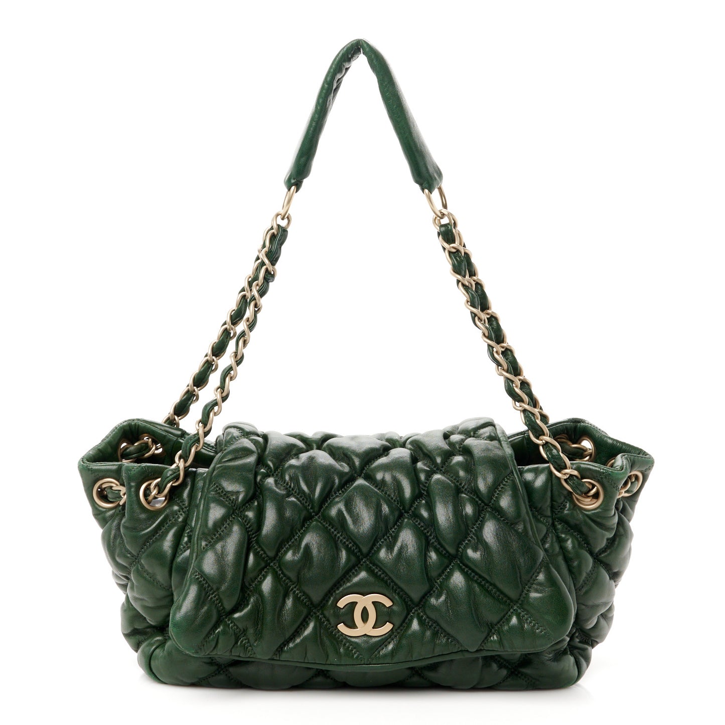 Lambskin Bubble Quilt Accordion Flap Dark Green
