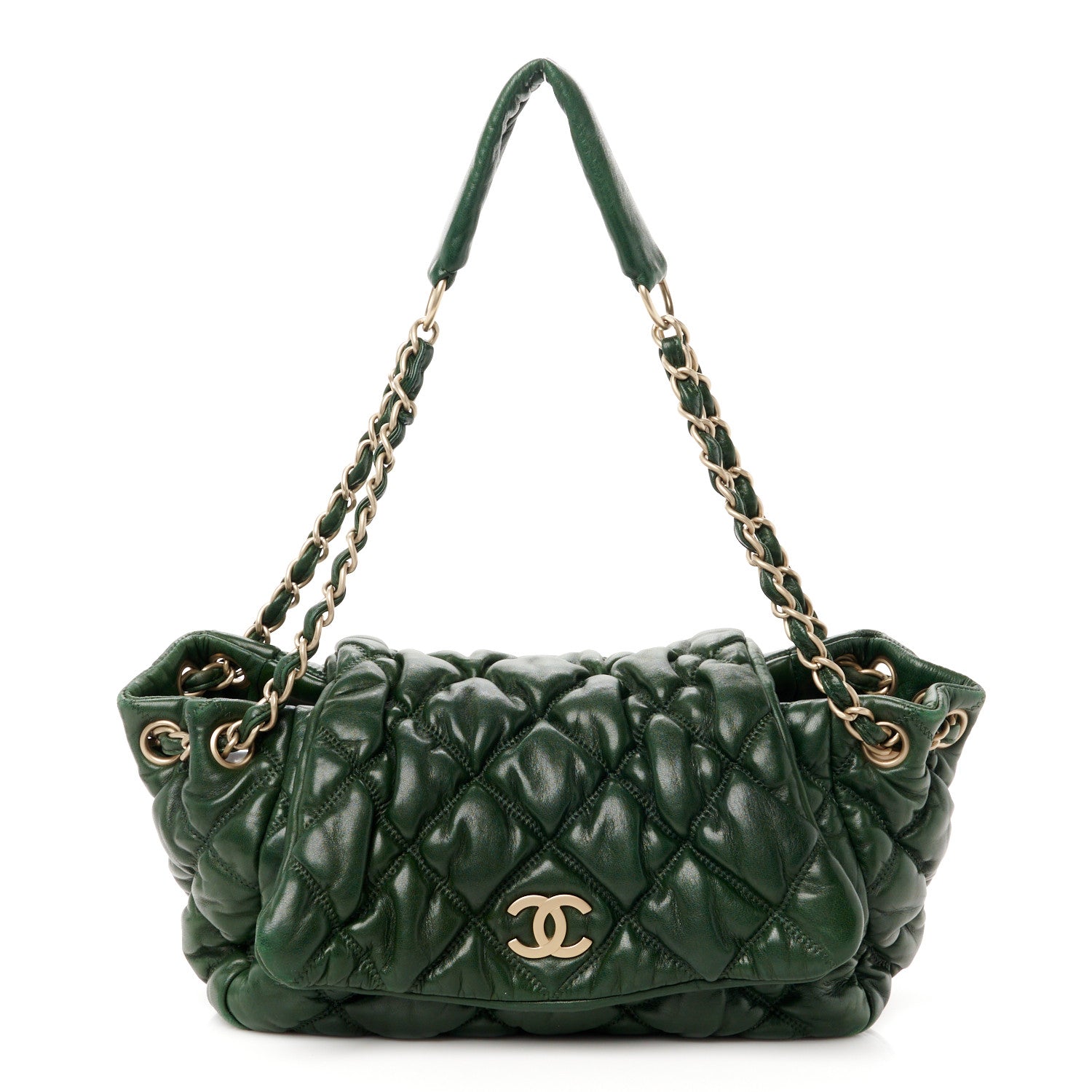 Chanel Lambskin Bubble Quilt Accordion Flap Dark Green 1 of 10