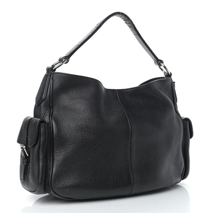 Prada Vitello Daino Side Pocket Hobo Black 2 of 11