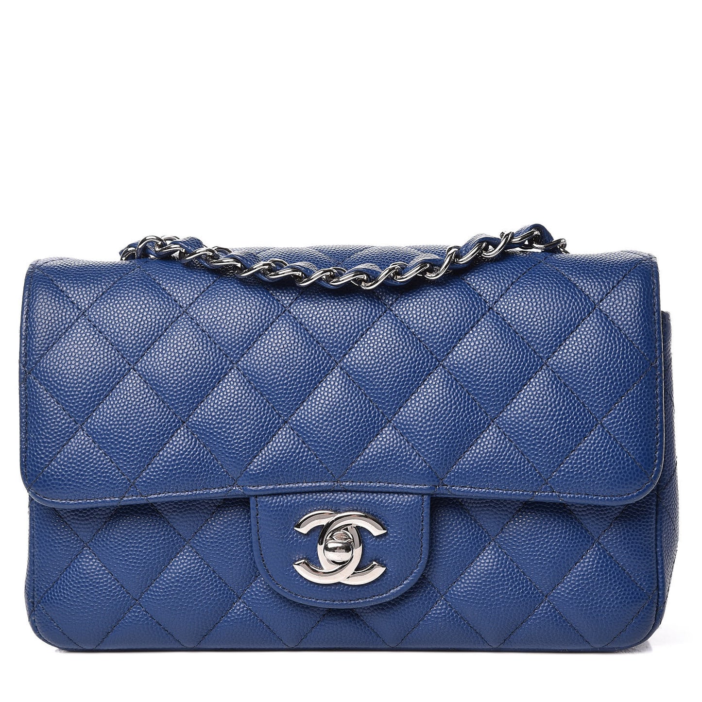 Caviar Quilted Mini Rectangular Flap Dark Blue