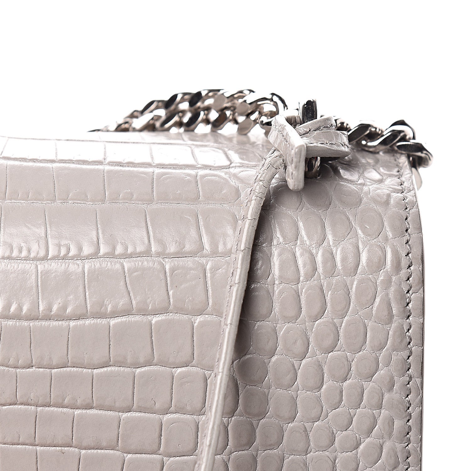 Saint Laurent Calfskin Crocodile Embossed Medium Monogram Sunset Mouse Grey 7 of 13