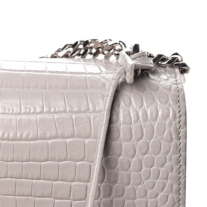 Saint Laurent Calfskin Crocodile Embossed Medium Monogram Sunset Mouse Grey 7 of 13