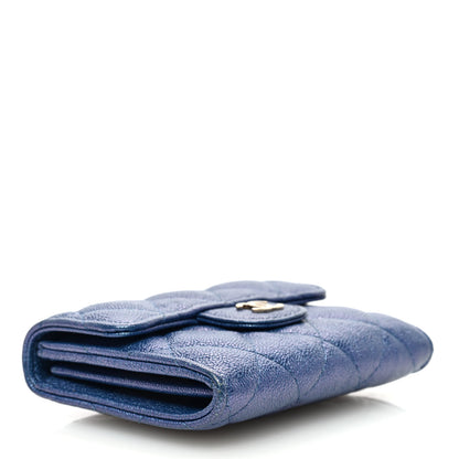 Chanel Iridescent Caviar Flap Quilted Card Holder Wallet Dark Blue 4 of 8