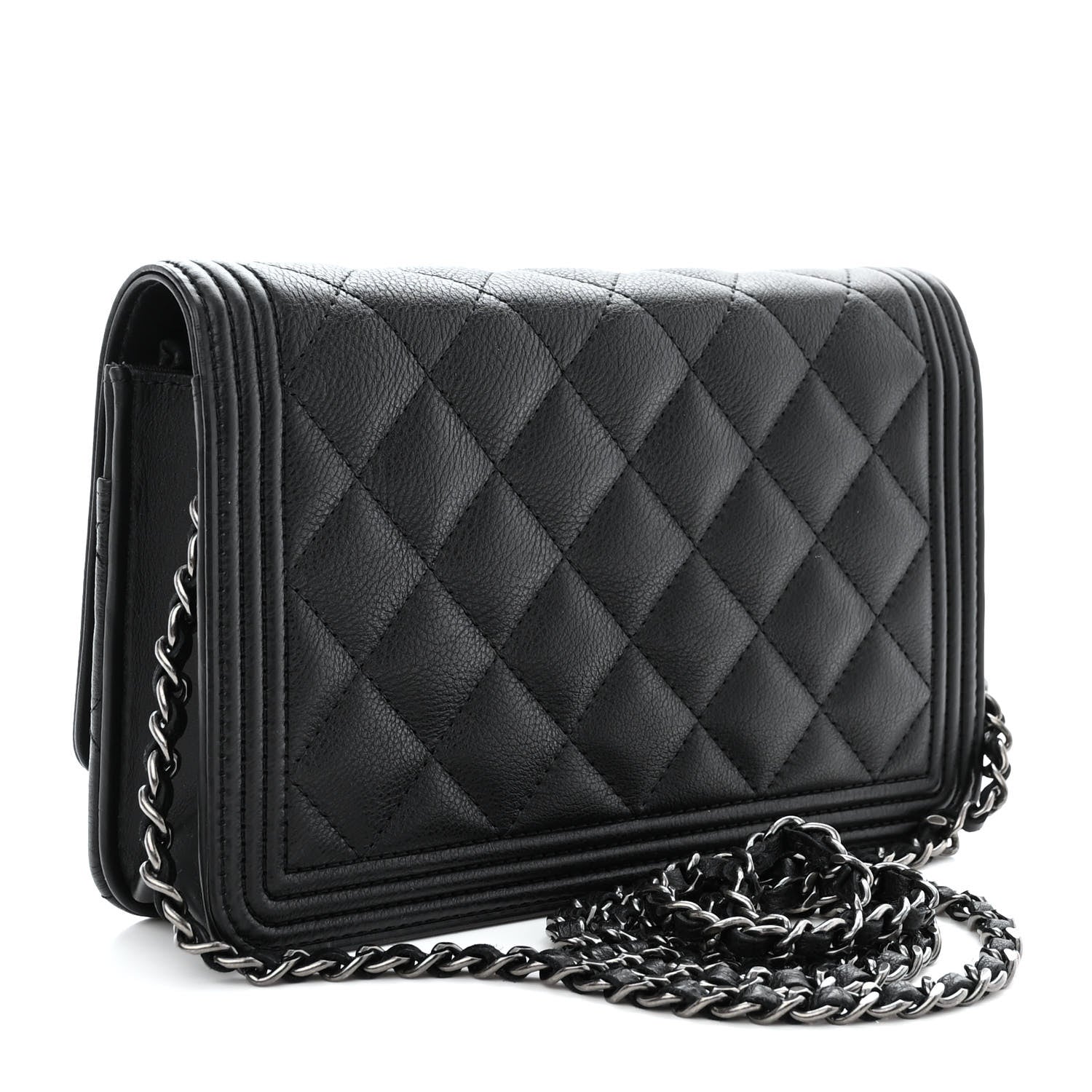 Chanel Grained Calfskin Quilted Boy Wallet On Chain WOC Black 3 of 12