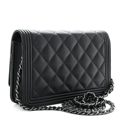 Chanel Grained Calfskin Quilted Boy Wallet On Chain WOC Black 3 of 12