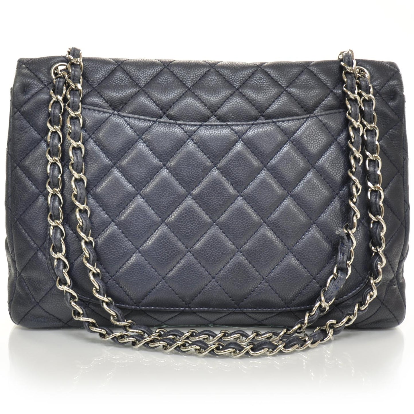 Washed Caviar Maxi Flap Navy Blue SHW