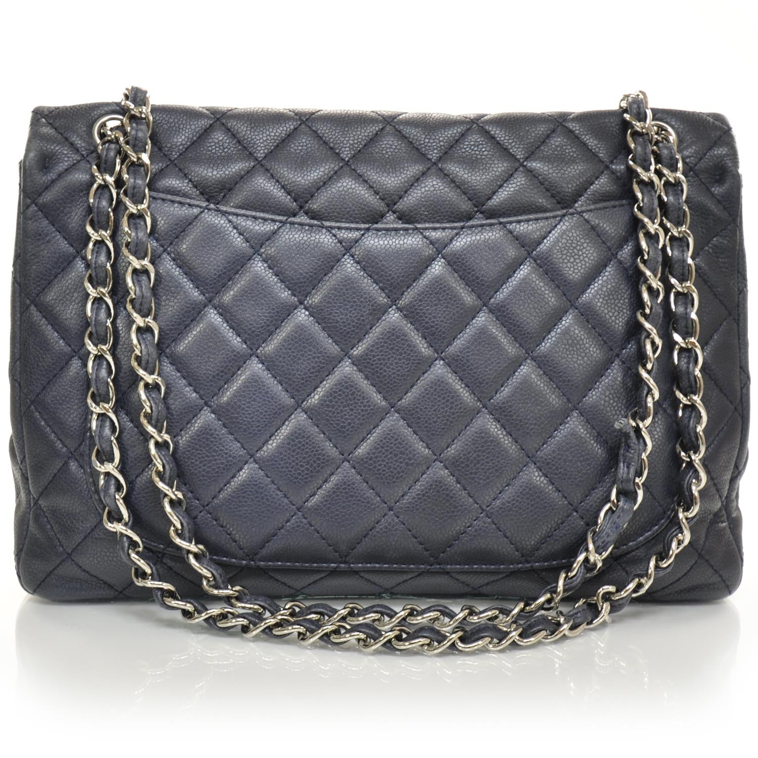 Chanel Washed Caviar Maxi Flap Navy Blue SHW 4 of 10
