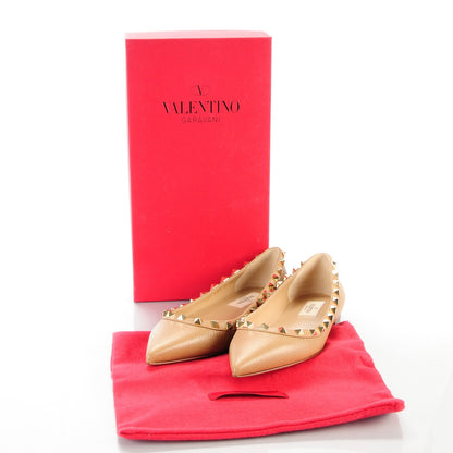 Valentino Garavani Pebbled Calfskin Rockstud Ballerina Flats 36 Beige 5 of 8