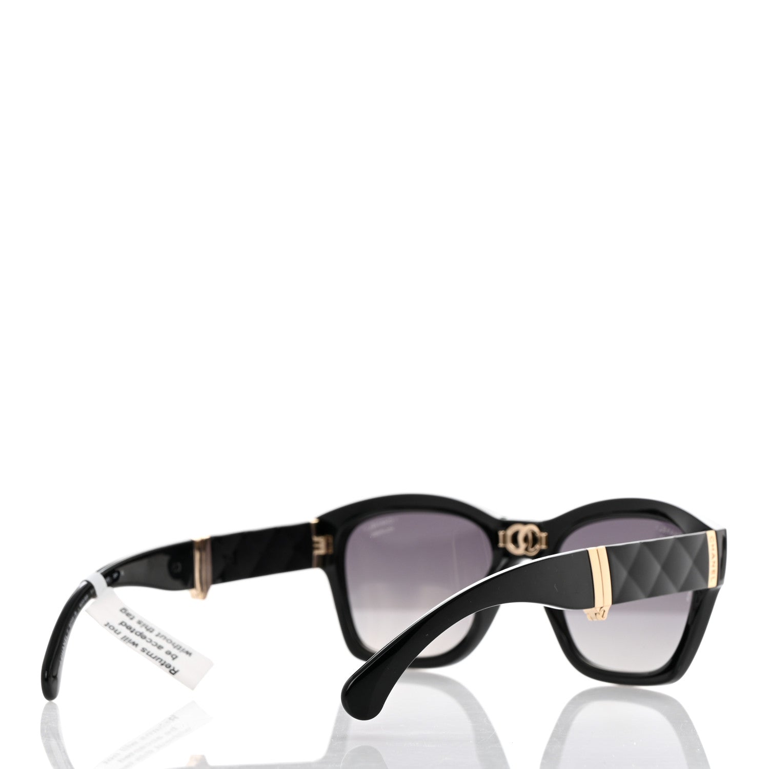 Chanel Acetate Metal Crystal Square Folding Sunglasses 6055-B Black 4 of 10