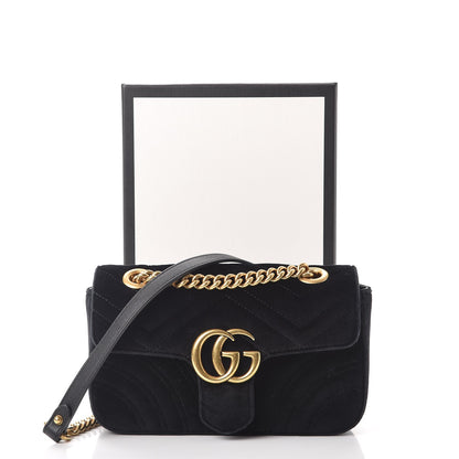 Gucci Velvet Matelasse Mini GG Marmont Shoulder Bag Black 9 of 9
