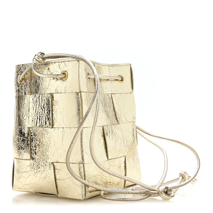Bottega Veneta Metallic Crushed Nappa Maxi Intrecciato Small Cassette Bucket Bag Gold 3 of 9