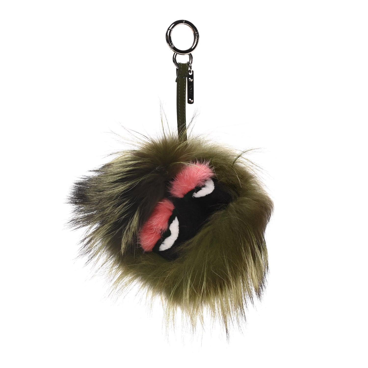 Fendi Fox Mink Rabbit Fur Vitello Flamingo Kooky Monster Bag Bug Charm Verde Multicolor Olive 1 of 4
