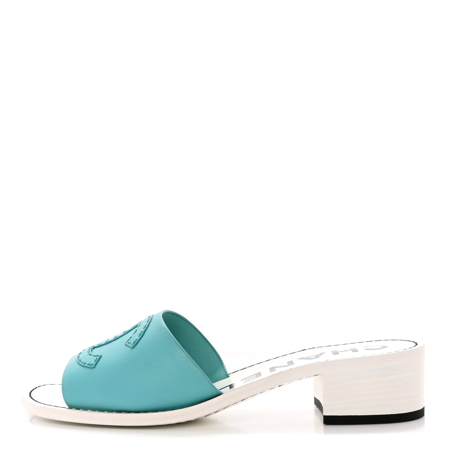 Calfskin CC Mules 39 Turquoise White