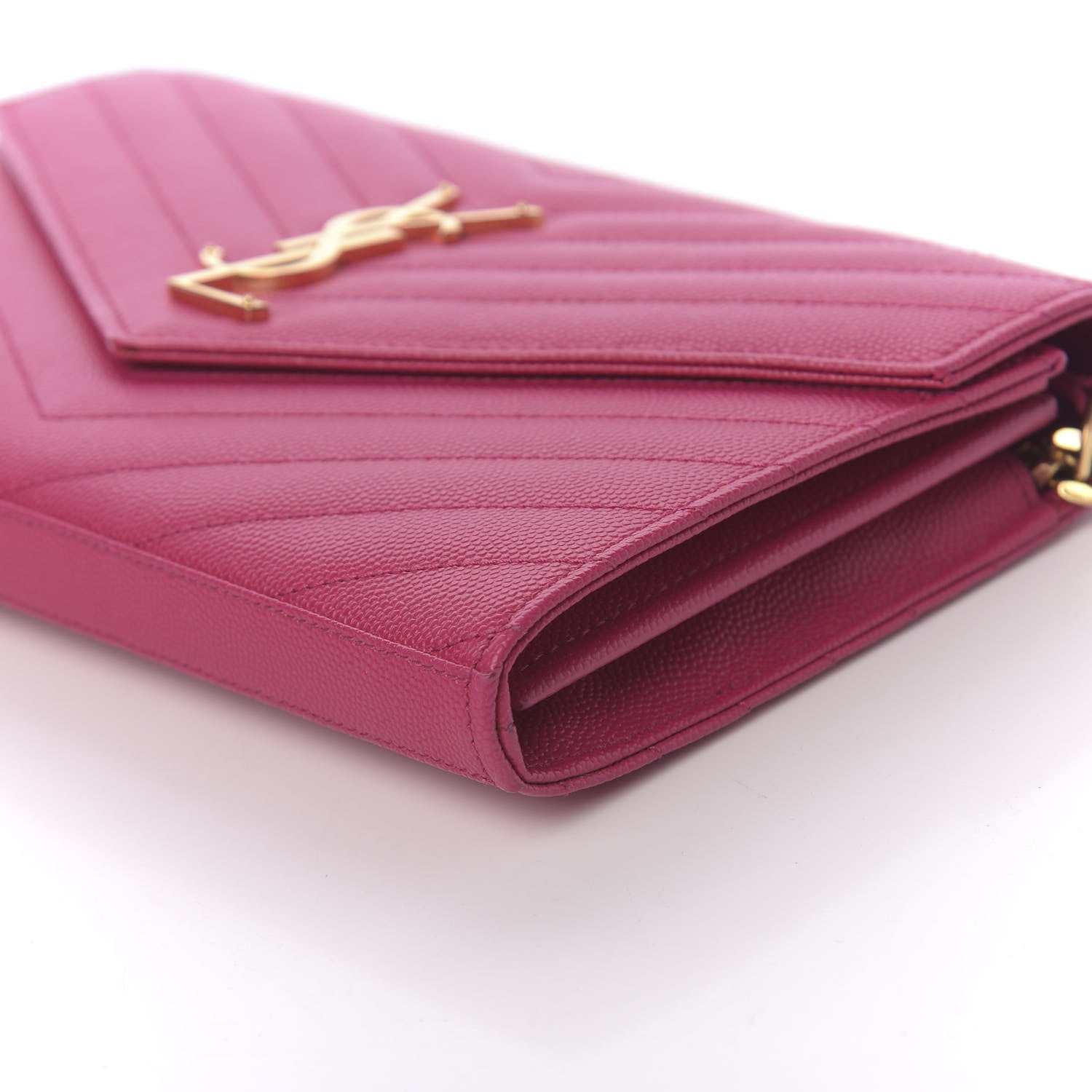 Saint Laurent Grain De Poudre Matelasse Chevron Monogram Chain Wallet Fuchsia 9 of 11