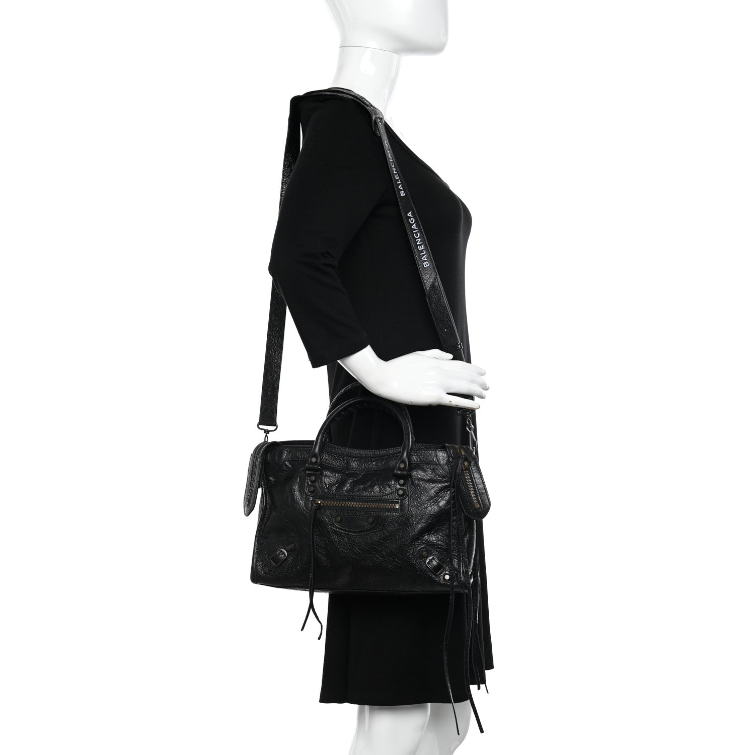 Balenciaga Agneau Classic Hardware S City Logo Strap Black White 2 of 10