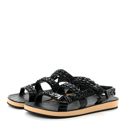 Chanel Laminated Goatskin Chain Sandals 39 Black 3 of 9