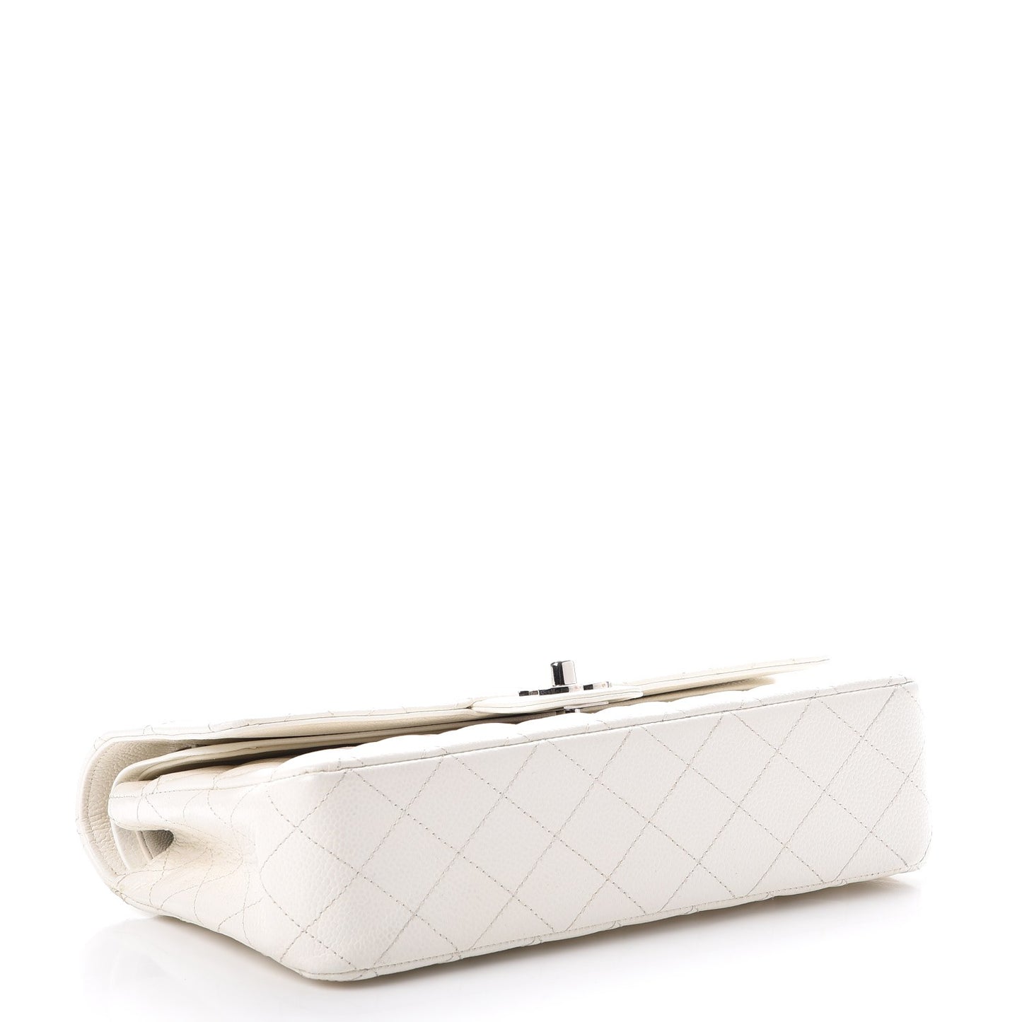 Caviar Quilted Medium Double Flap White