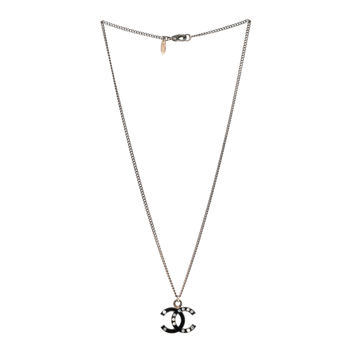 Chanel Enamel Crystal Pearl CC Pendant Necklace Ruthenium 3 of 6