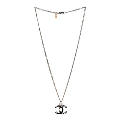 Chanel Enamel Crystal Pearl CC Pendant Necklace Ruthenium 3 of 6