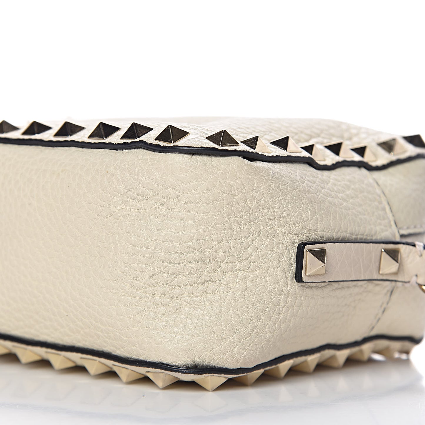 Grained Calfskin Rockstud Camera Crossbody Bag Ivory