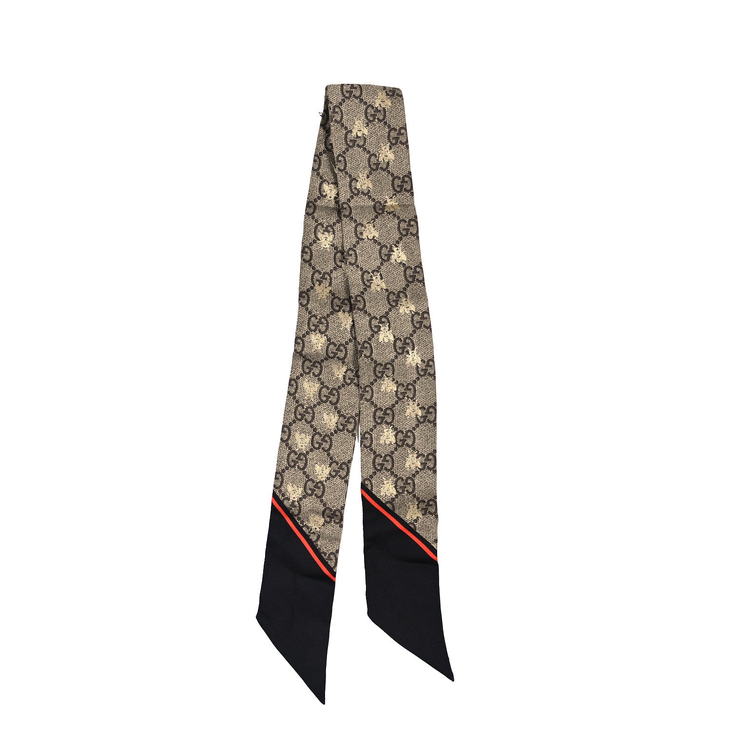 Gucci Silk Twill GG Monogram GG Bee Neck Bow Scarf Black Red