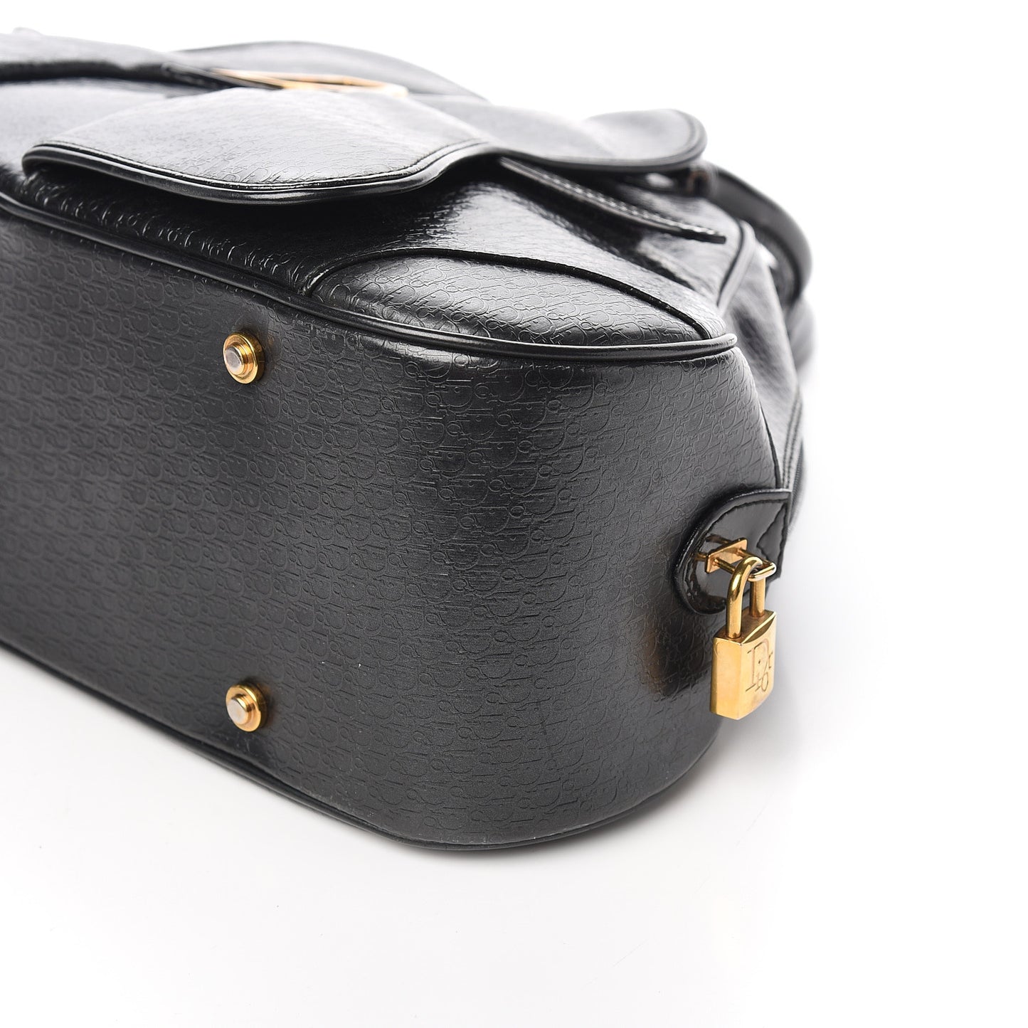 Patent Calfskin Embossed Saddle Bowler Black