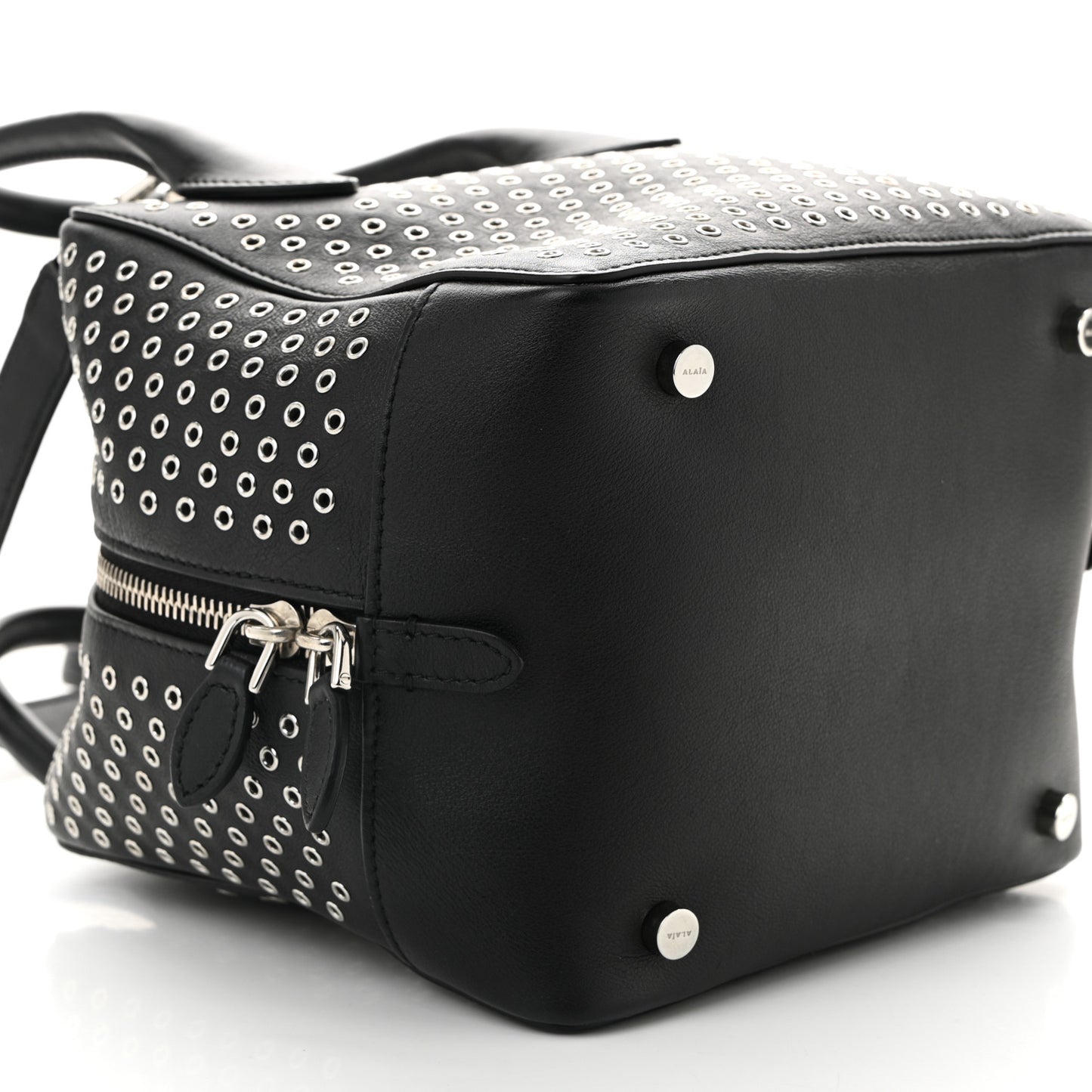Calfskin Grommet Studded Top Handle Bag Black