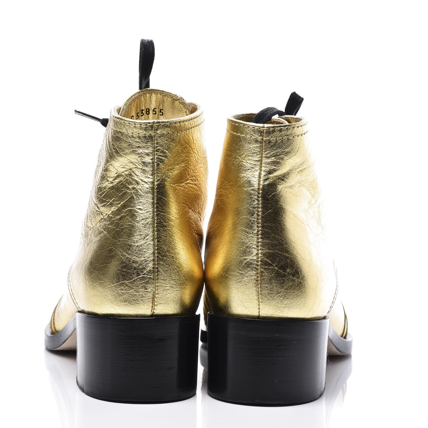 Chanel Metallic Calfskin Cap Toe Lace Up Boots 37.5 Gold Black 7 of 10