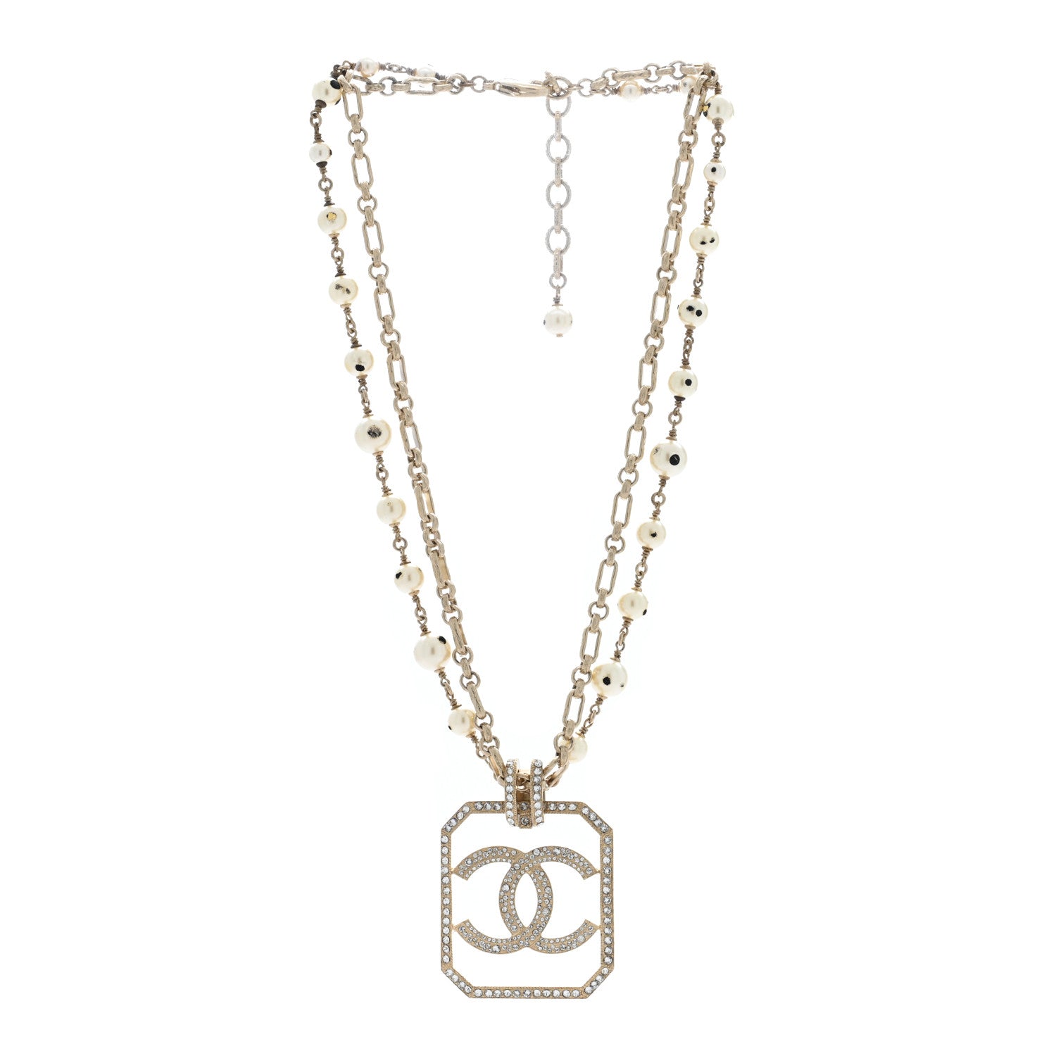 Chanel Pearl Crystal CC Double Strand Necklace Gold 2 of 5